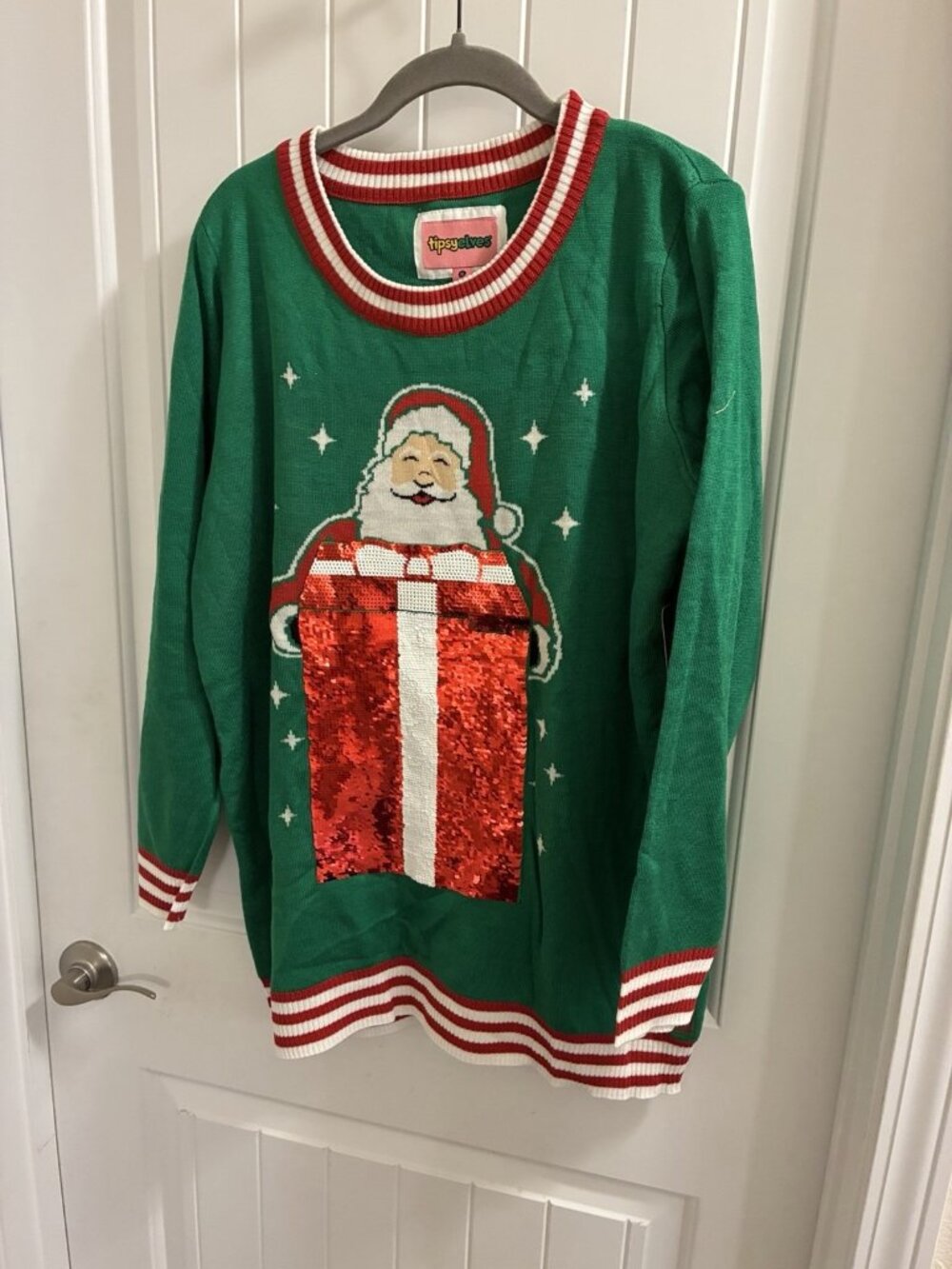 Tipsy Elves Big Reveal Reversible Sequin Maternity Sweater Size XL The PTP is 22